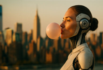 illustrerar bubbla med cyber kvinna som blåser en bubbla